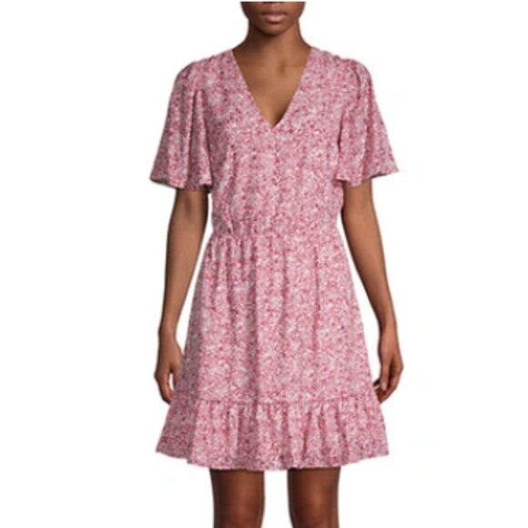 REBECCA MINKOFF Sorcha Printed Flutter-sleeve Dress In Pink Multi Women's Size M - Picture 10 of 10
